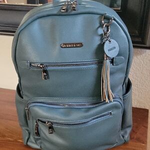 Chic Teal Namaste Travel Backpack with Tassel